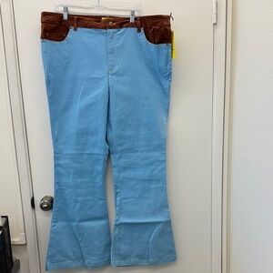 Unique Vintage Blue and Brown Flare Jeans Size 18